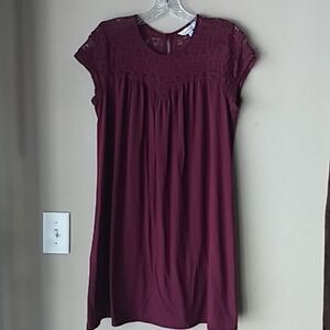 Speechless Dress Baby Doll Shift Sheath Lace Yoke Cap Sleeves Plum Burgundy XL